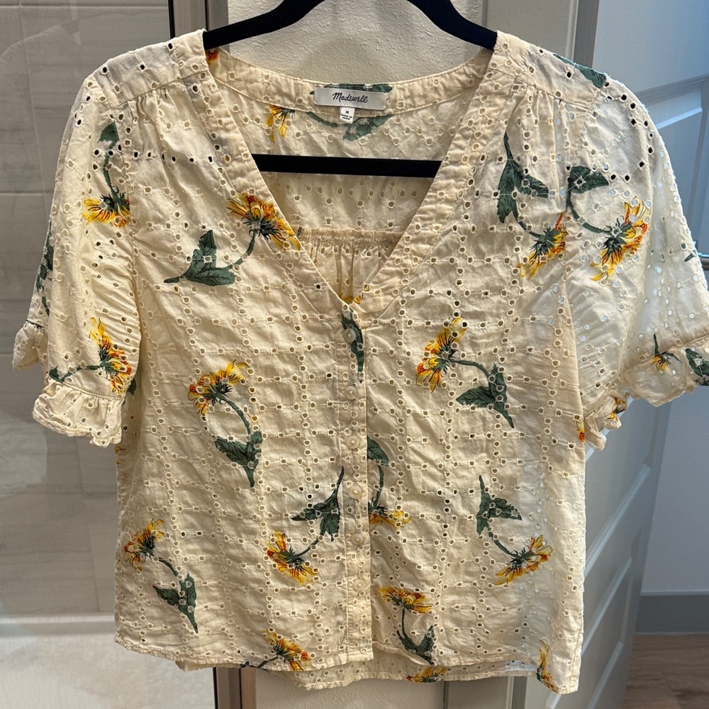 Madewell Cream Floral Eyelet Blouse
